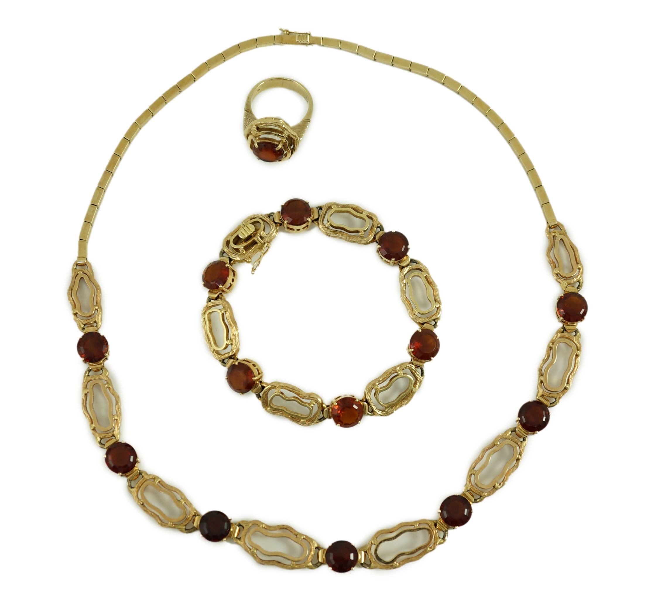 A stylish suite of Austro-Hungarian 14k gold and citrine set jewellery